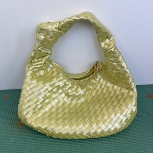 Melie Bianco Gold Mini Bag with Woven Design